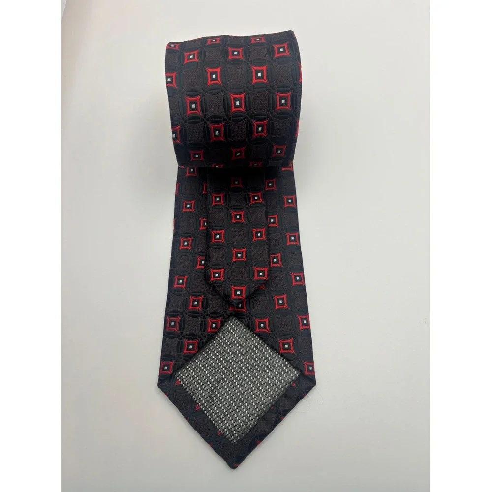 Valerio Garati Mens Geometric Necktie Red Black White Diamond Pattern Hand Made